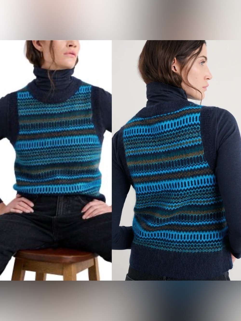 Seasalt Cornwall Annik Fair Isle Vest in Cyan Blue Size US 6